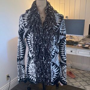 Chico’s Black White Fringe Medallion Cardigan Sz. Medium